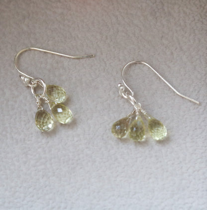 Handmade Olive Quartz Sterling Silver Drop Earrings - French Design