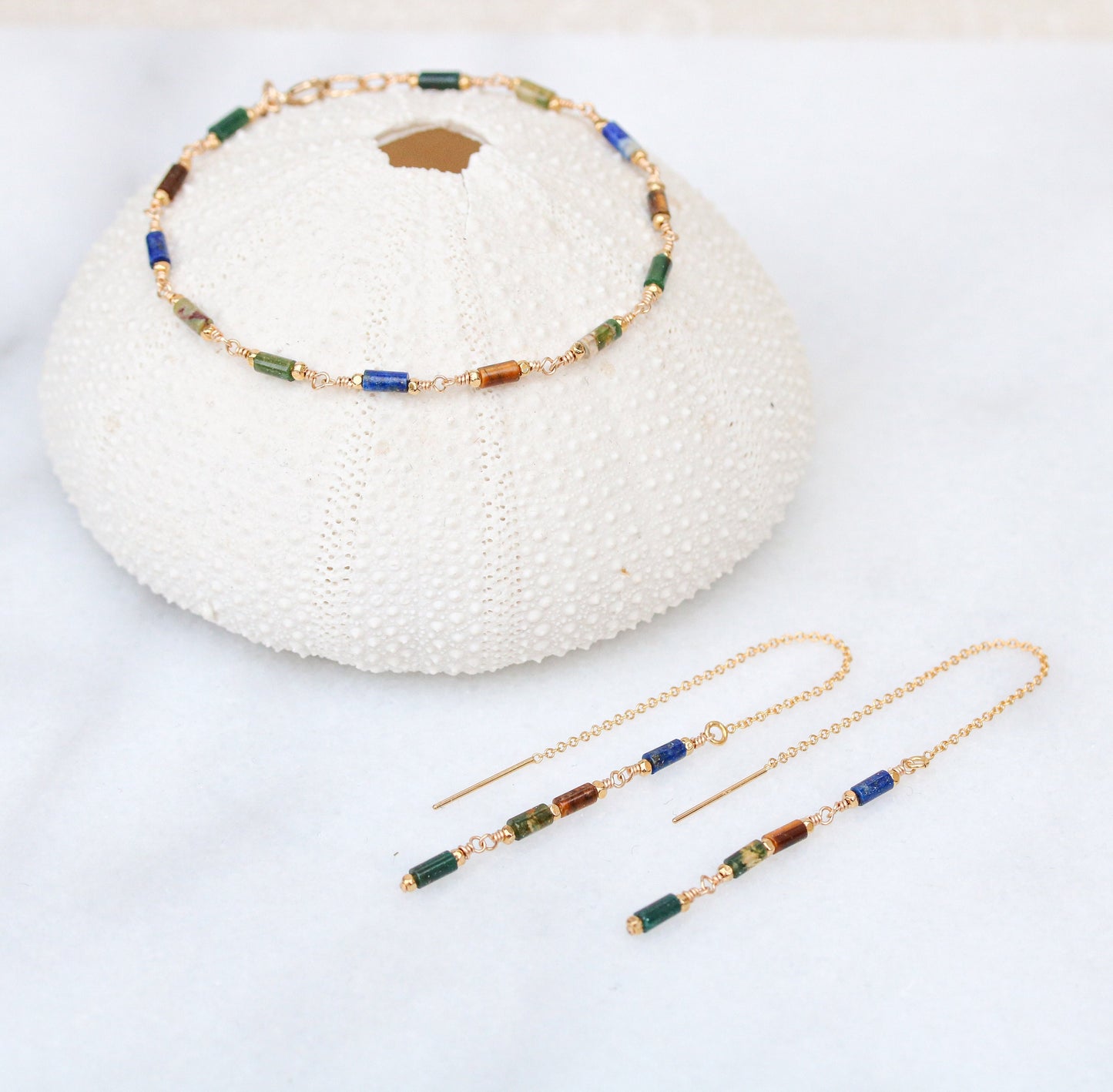 Lapis Lazuli Agate Bracelet: Gold Fill Chain, Karen Hill Tribe Beads
