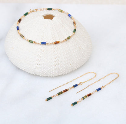Lapis Lazuli Agate Bracelet: Gold Fill Chain, Karen Hill Tribe Beads