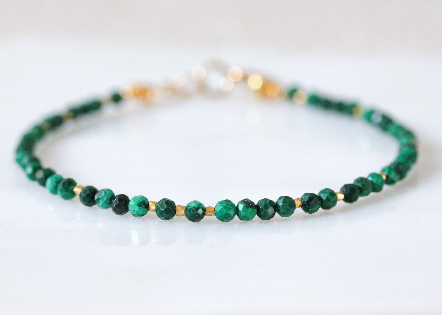 Handmade Faceted Malachite Bracelet: Gold Karen Hill Tribe Beads