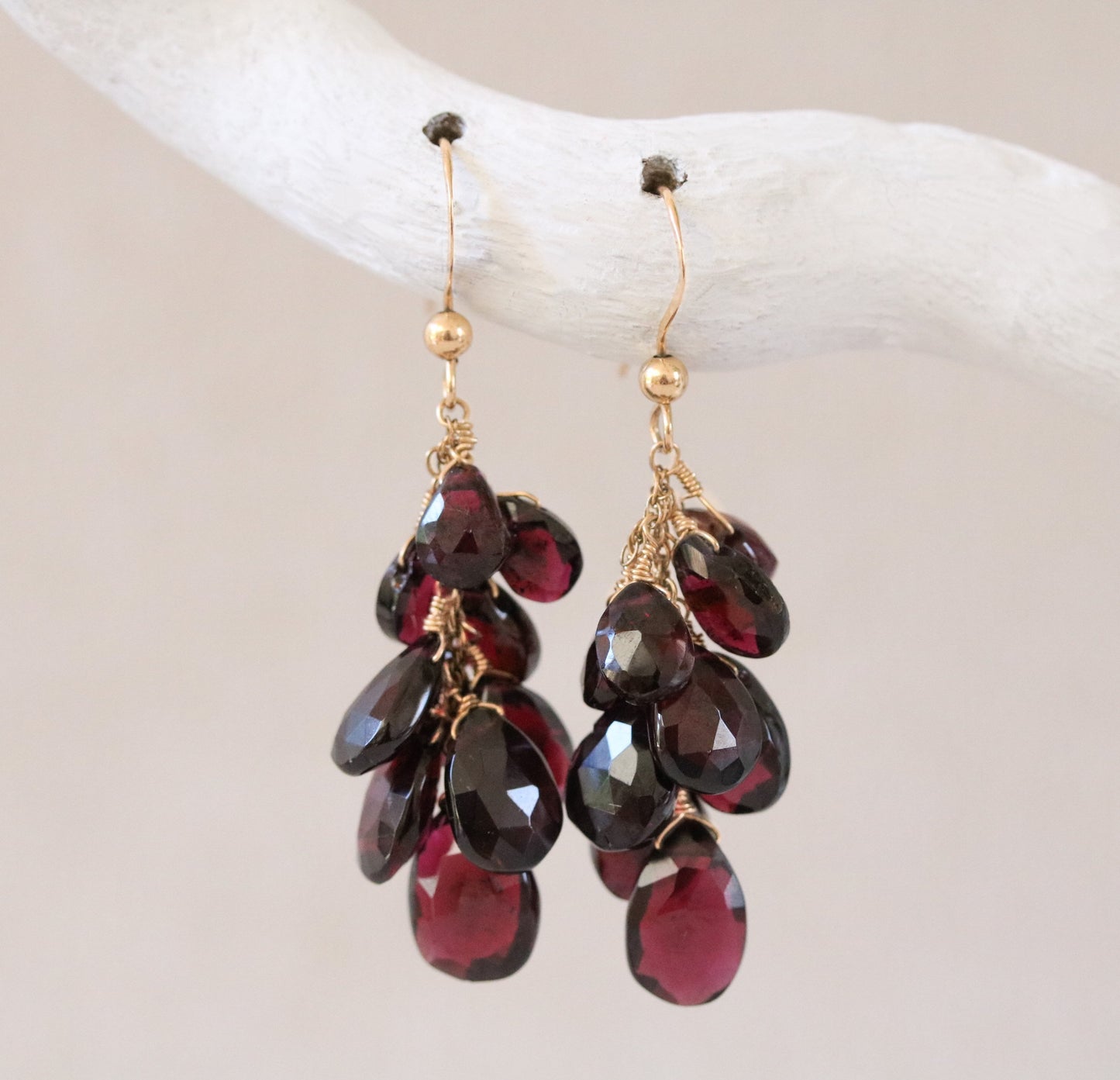 Handmade Gold Garnet Teardrop Earrings: January Birthstone Jewelry