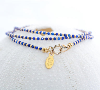 Handmade Lapis Lazuli Wrap Bracelet: Karen Hill Tribe Gold Vermeil