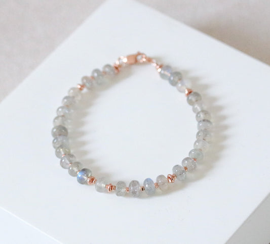 Labradorite Bracelet: 14k Rose Gold Filled with Karen Hill Tribe Beads