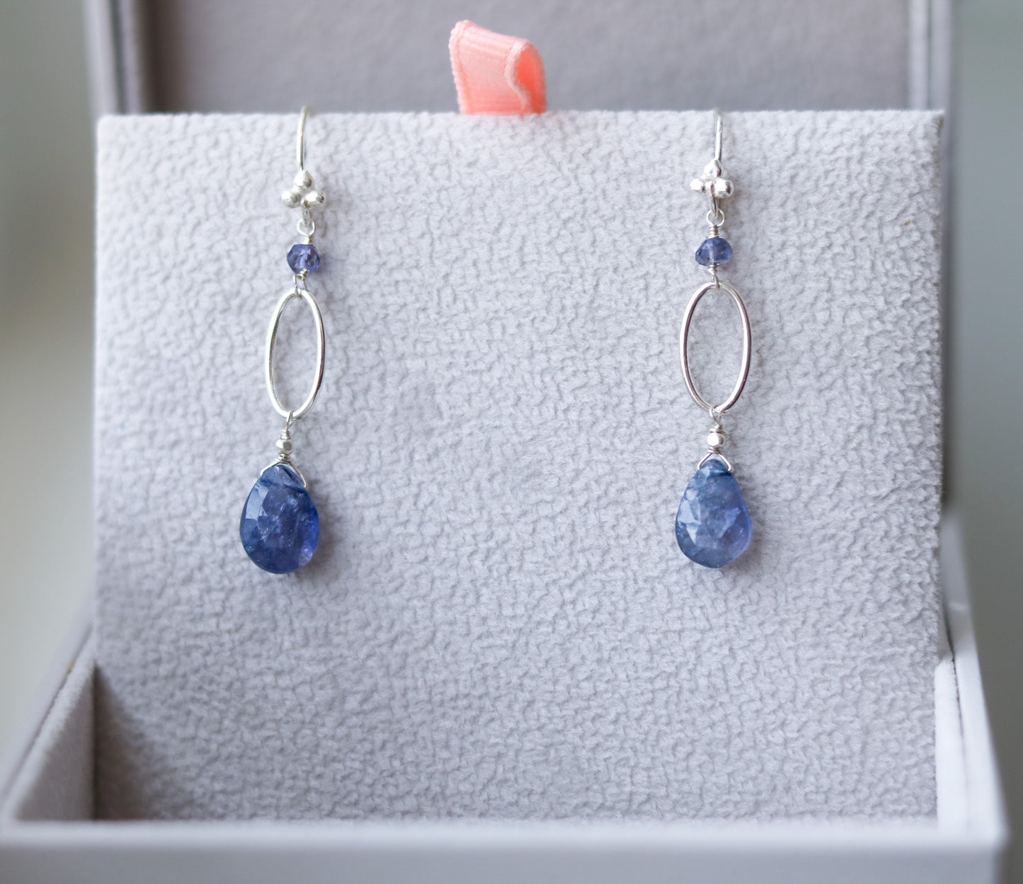 Handmade Iolite Drop Earrings: Sterling Silver Modern Design
