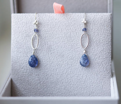 Handmade Iolite Drop Earrings: Sterling Silver Modern Design