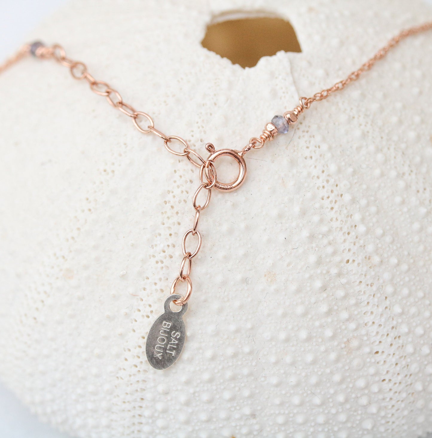 Tanzanite Coin Gemstone Bar Necklace: 14ct Rose Gold Fill