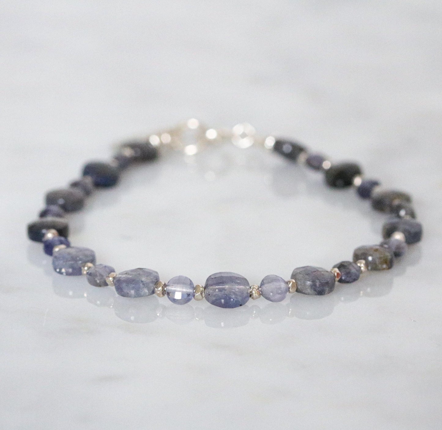 Ombré Iolite Bracelet: Sterling Silver Faceted Coin Jewelry