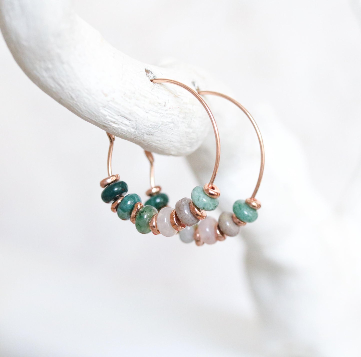 Handmade Indian Agate Rose Gold Hoop Earrings