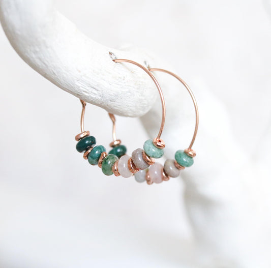 Handmade Indian Agate Rose Gold Hoop Earrings
