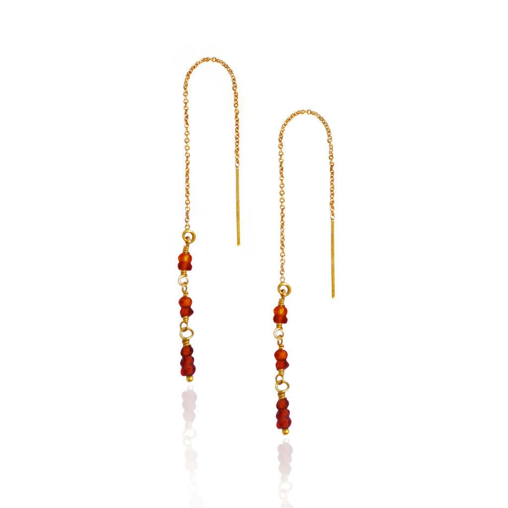 Handmade 14k Gold Filled Sapphire Threader Earrings: Minimalist Chic Design