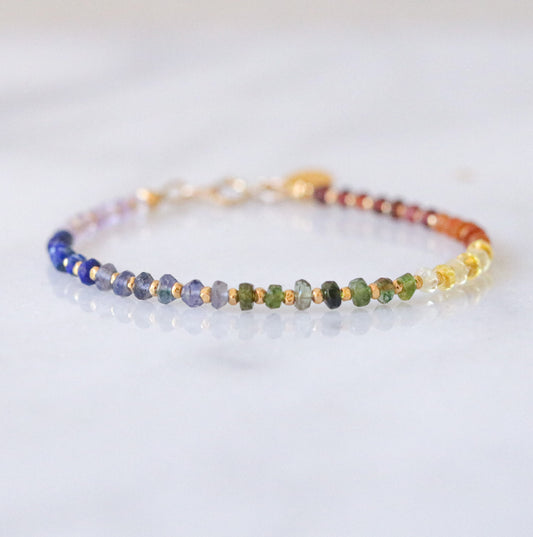 Rainbow Gemstone Bracelet: Handmade Karen Hill Tribe Gold Vermeil Jewelry