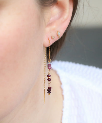Handmade Ruby Threader Earrings: July Birthstone, Gold Fill Jewelry