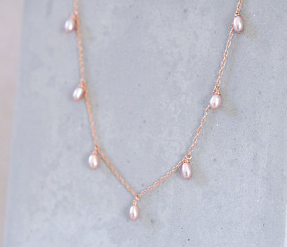 Handmade Rose Gold Freshwater Pearl Choker: Pastel Pink Baroque Necklace
