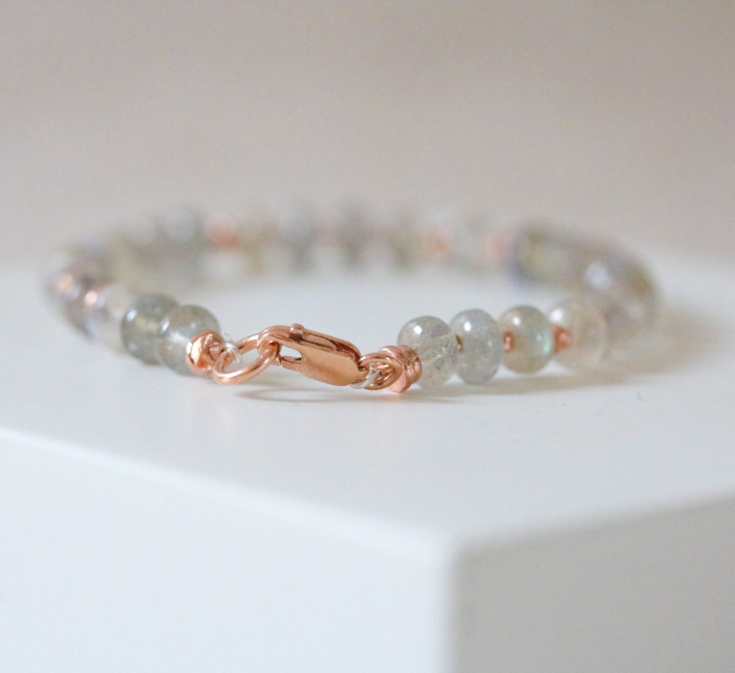 Labradorite Bracelet: 14k Rose Gold Filled with Karen Hill Tribe Beads