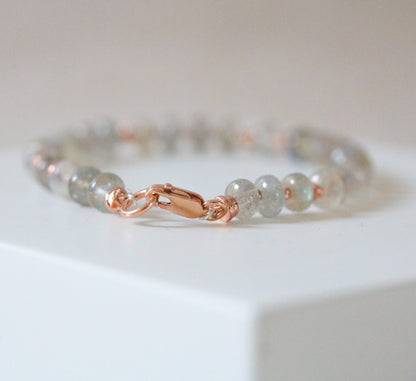 Labradorite Bracelet: 14k Rose Gold Filled with Karen Hill Tribe Beads