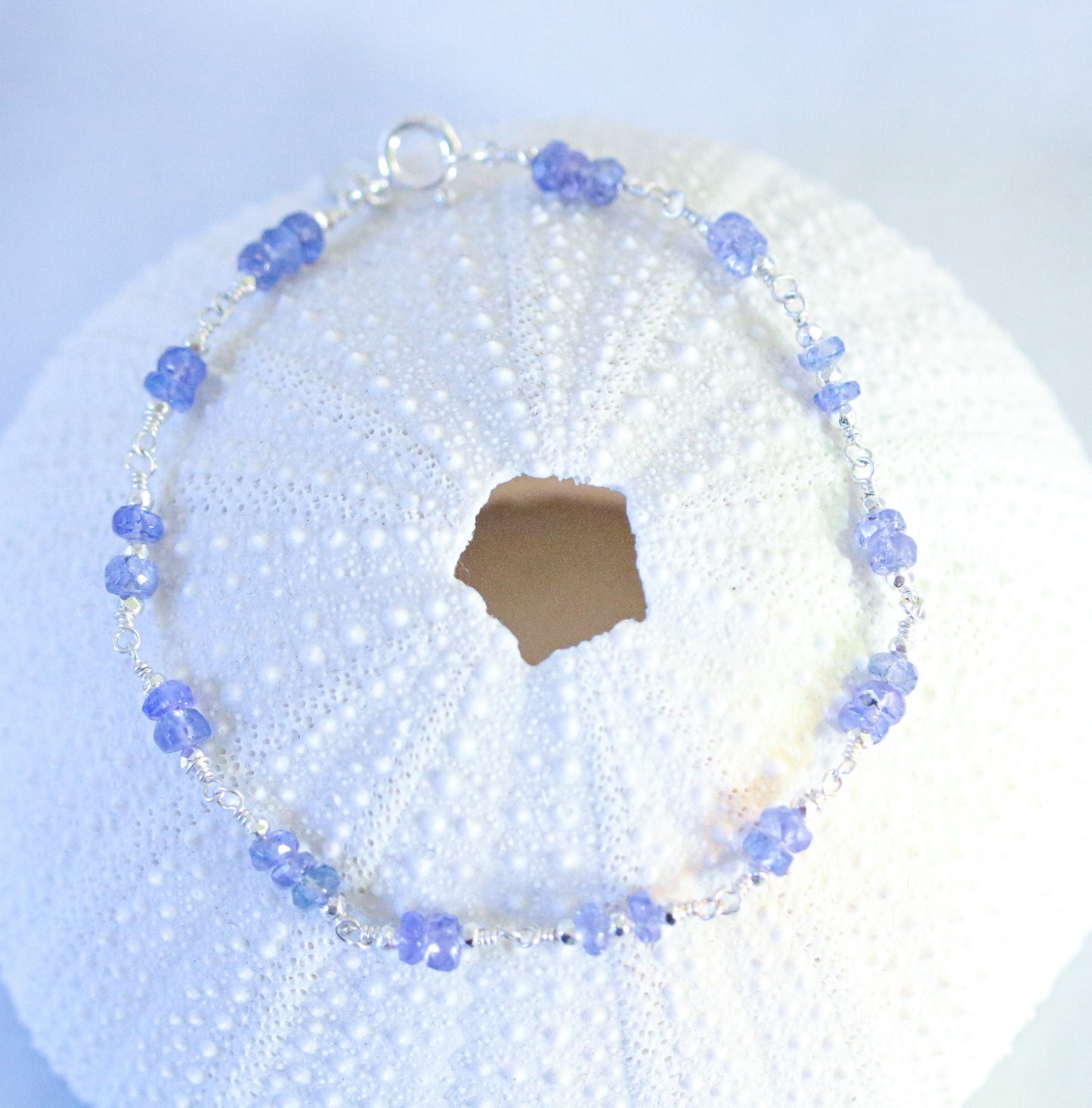 Tanzanite Sterling Silver Bracelet: Dainty Faceted Rondelles, December Birthstone