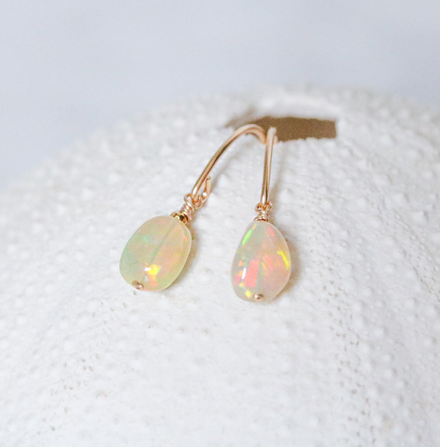 Ethiopian Opal Gold Fill Earrings: Minimalist Gemstone Jewelry