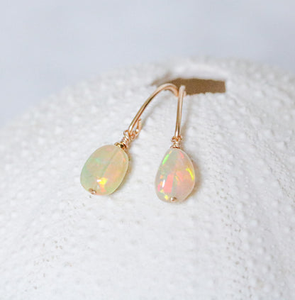 Ethiopian Opal Gold Fill Earrings: Minimalist Gemstone Jewelry