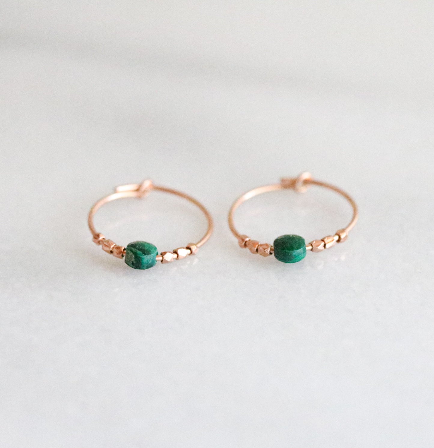 Faceted Malachite Rose Gold Hoops: 14k Filled Earrings