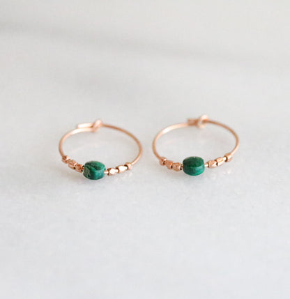 Faceted Malachite Rose Gold Hoops: 14k Filled Earrings
