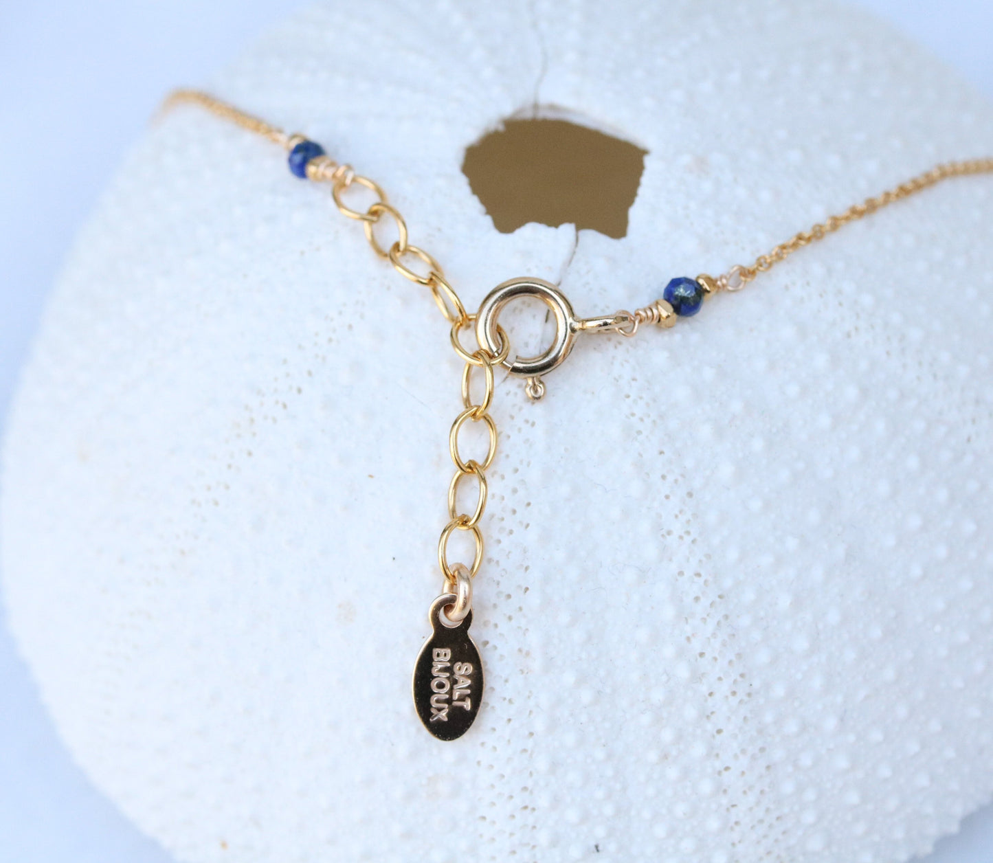 Gold Charm Necklace: Moonstone, Lapis Lazuli & Aqua Chalcedony
