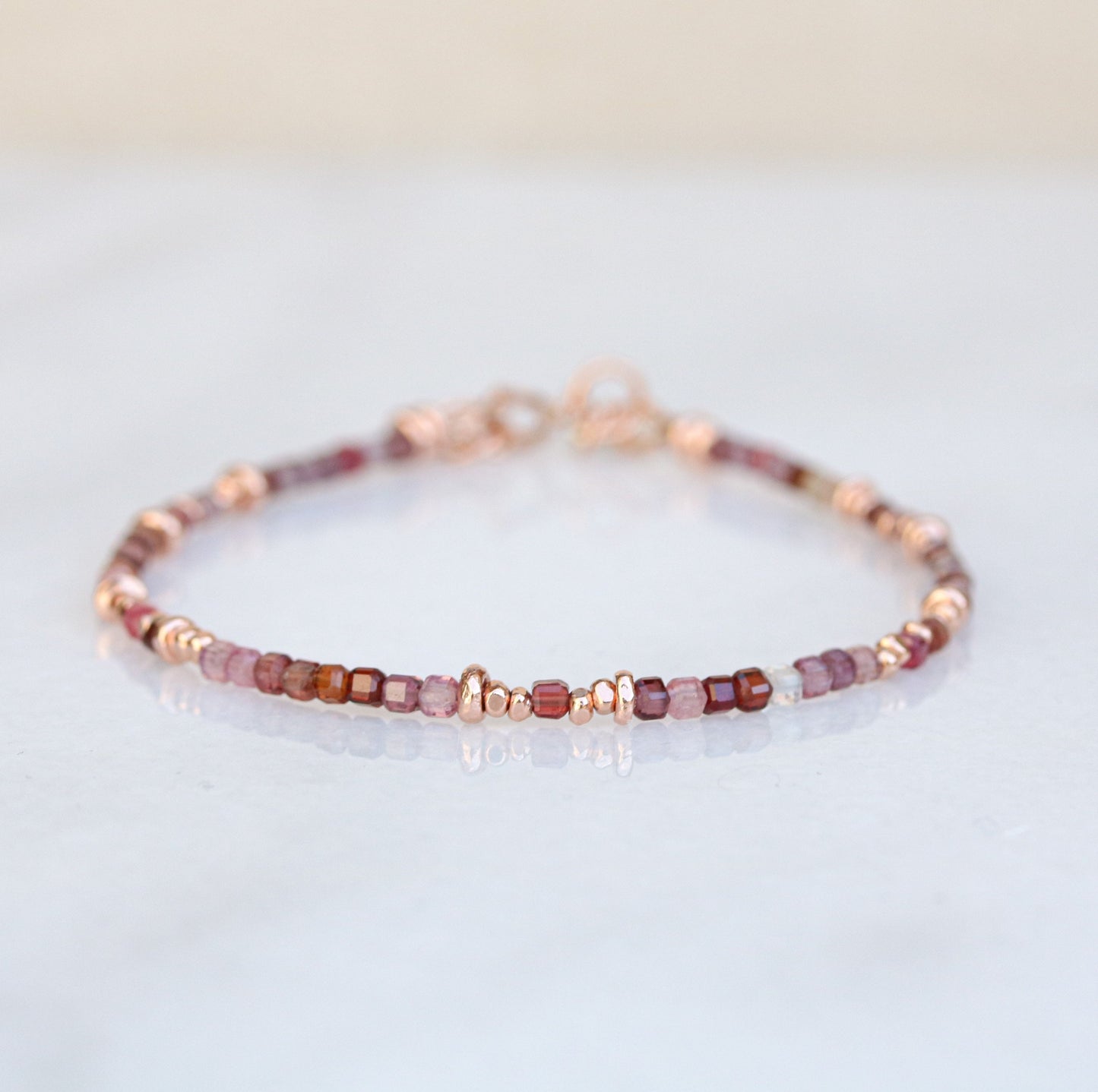 Red Spinel Bracelet: Rose Gold Karen Hill Tribe Nugget Beads