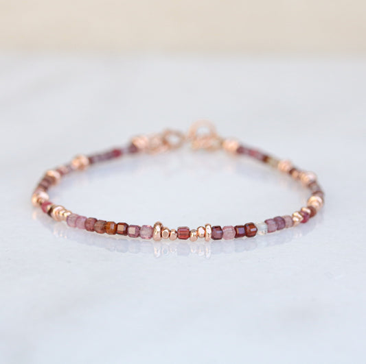 Red Spinel Bracelet: Rose Gold Karen Hill Tribe Nugget Beads