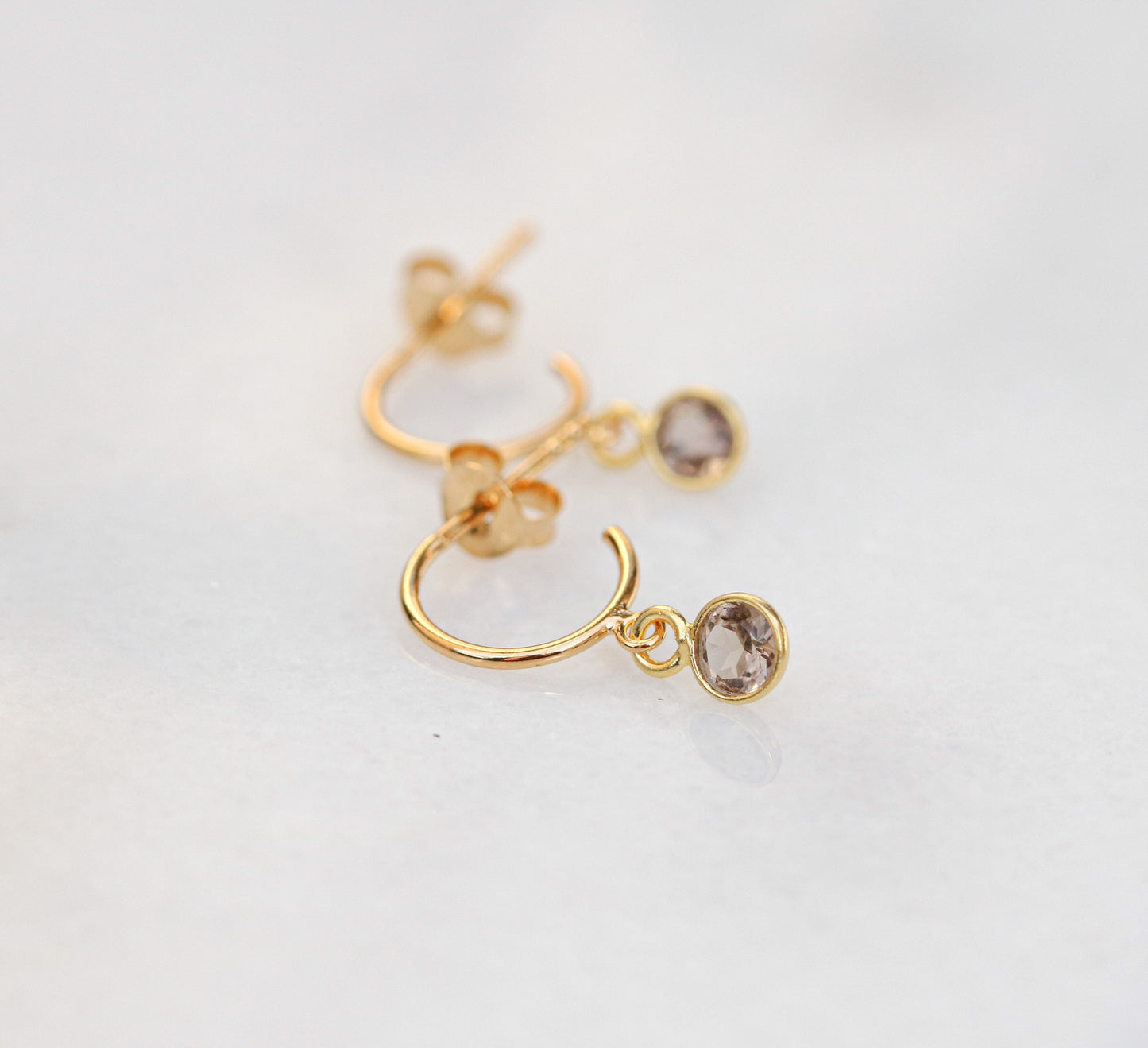 Dainty Smoky Quartz Gold Vermeil Huggie Hoop Earrings