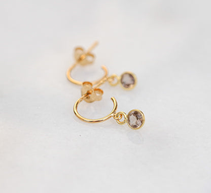 Dainty Smoky Quartz Gold Vermeil Huggie Hoop Earrings