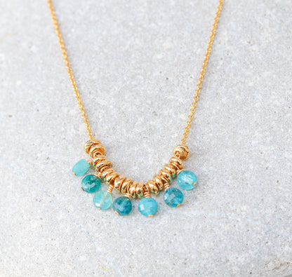 Apatite Gemstone Necklace: 14k Gold Filled Charm, Handmade in France