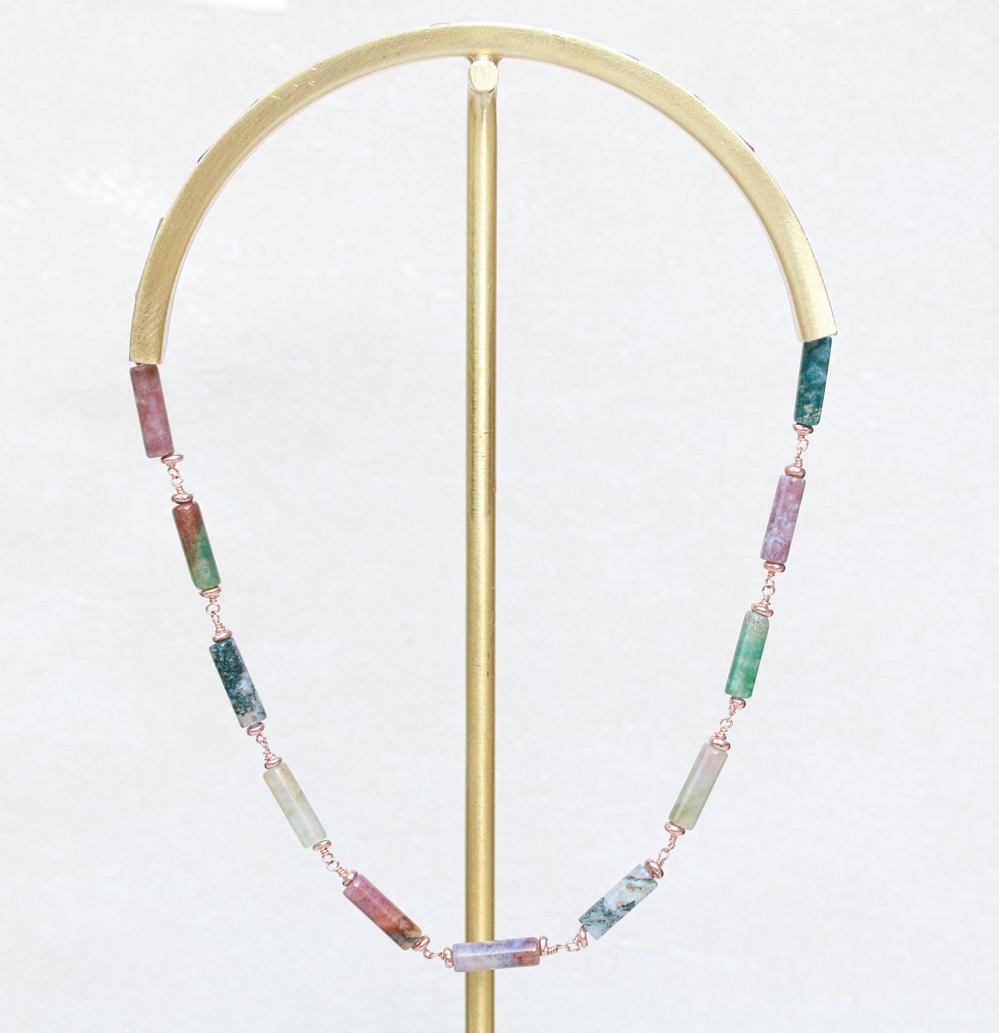 Pastel Indian Agate Rose Gold Choker Necklace, Handmade