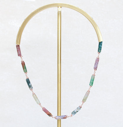 Pastel Indian Agate Rose Gold Choker Necklace, Handmade