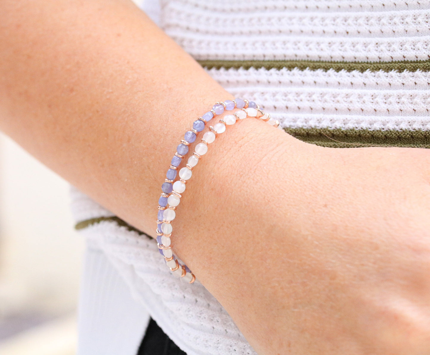Faceted Moonstone Bracelet: Rose Gold Fill, Karen Hill Tribe Silver