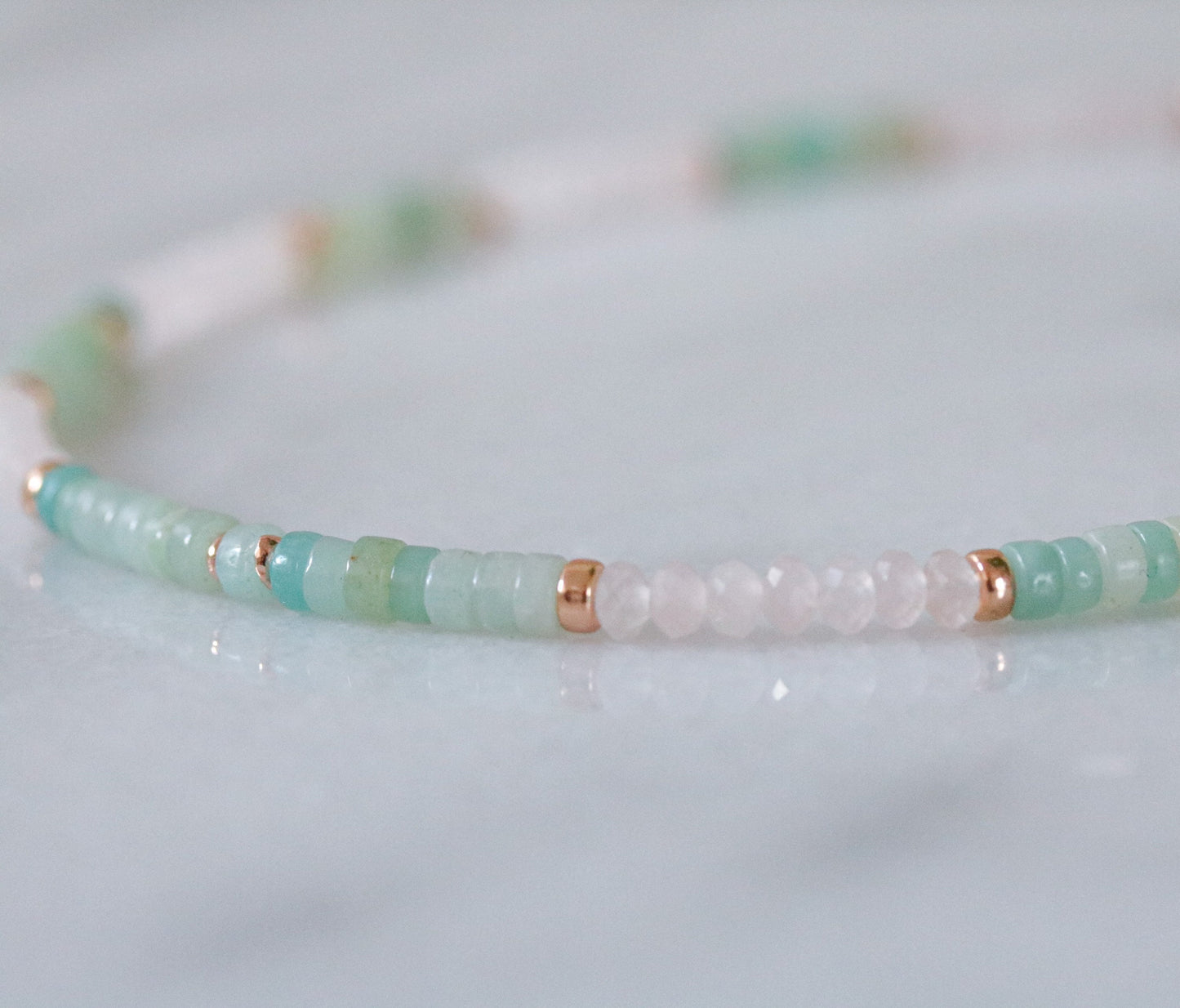 Rose Quartz Amazonite Choker: Rose Gold Heishi Necklace