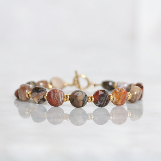 Fossilized Wood Bracelet: Karen Hill Tribe Gold Fill, Gemstone Toggle Clasp