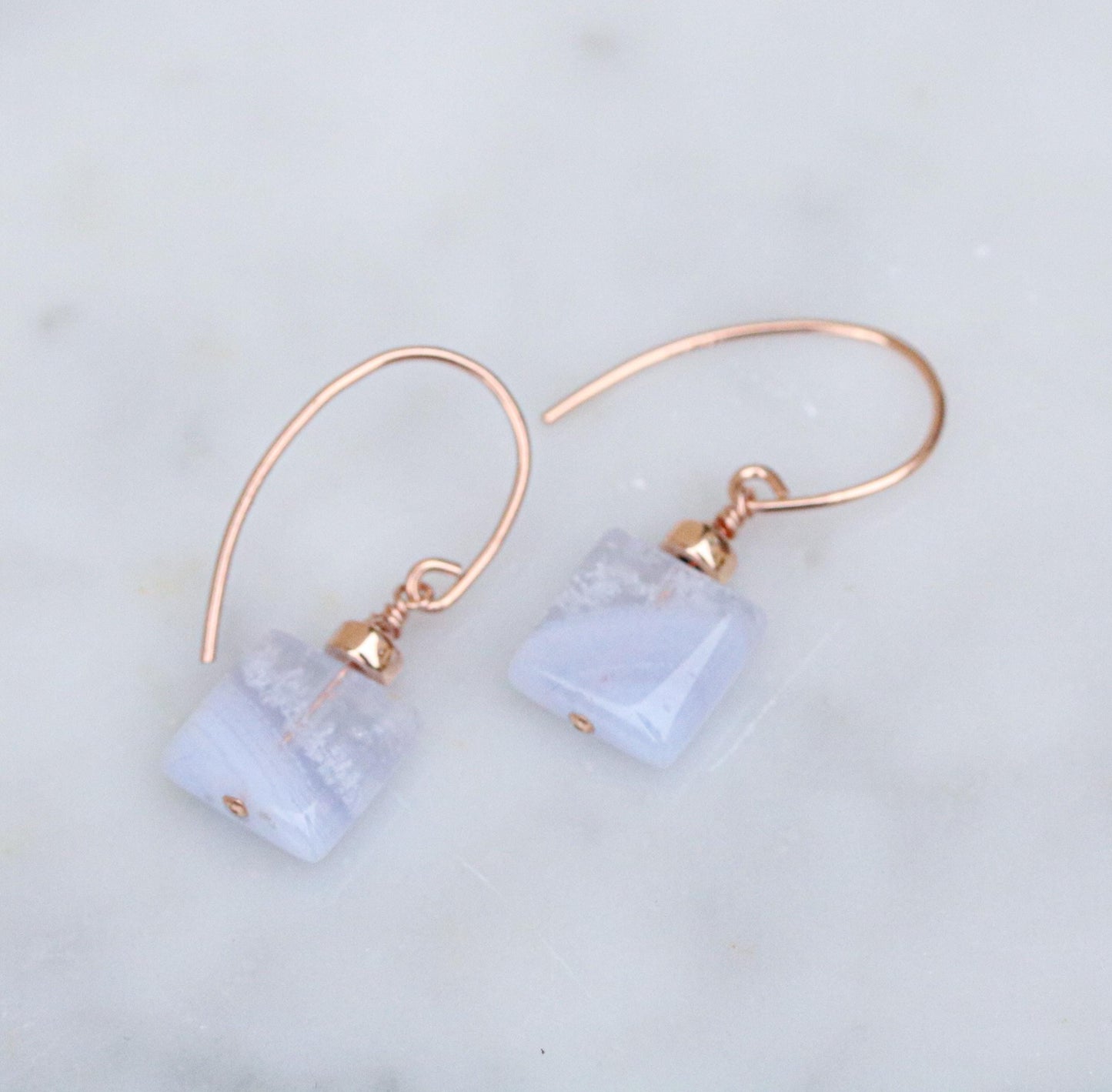 Blue Lace Agate Earrings: 14ct Rose Gold Filled, Faceted Gemstone