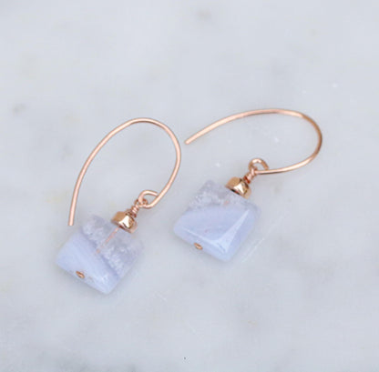 Blue Lace Agate Earrings: 14ct Rose Gold Filled, Faceted Gemstone