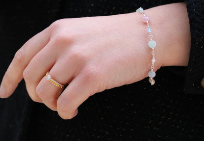 Sterling Silver Morganite Aquamarine Bracelet: Faceted Coin Gemstone