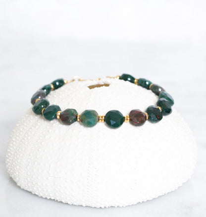 Bloodstone Bracelet: Karen Hill Tribe Gold Fill, Faceted Gemstone