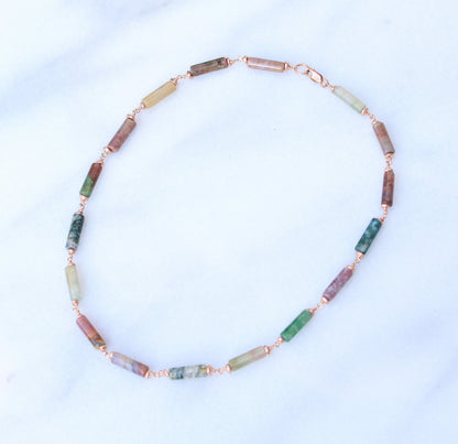 Pastel Indian Agate Rose Gold Choker Necklace, Handmade