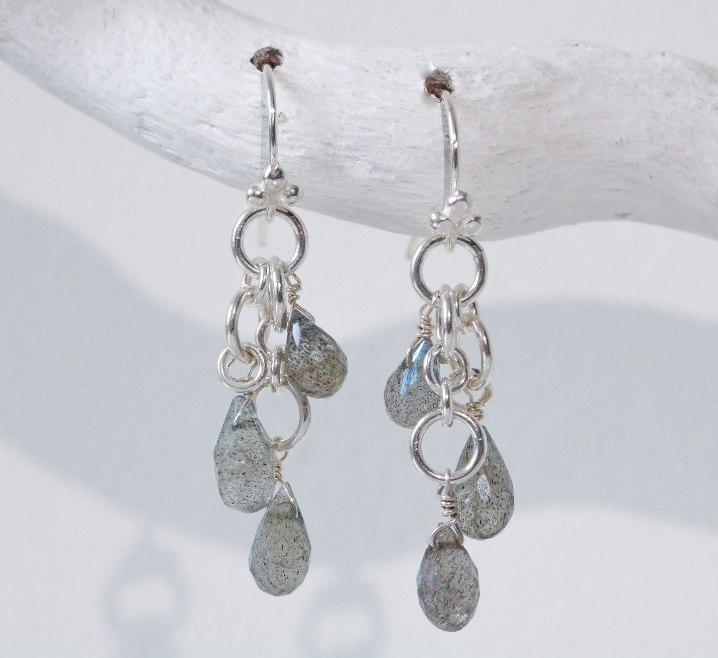 Handmade Solid Silver Labradorite Teardrop Earrings: Elegant Gemstone Dangle