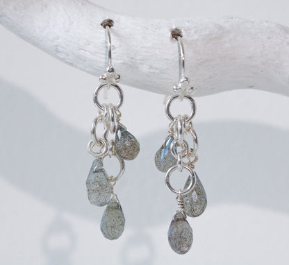 Handmade Solid Silver Labradorite Teardrop Earrings: Elegant Gemstone Dangle