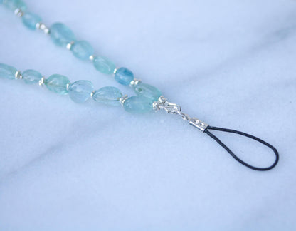Aquamarine Gemstone Phone Charm: Sterling Silver Accents, Handmade in France