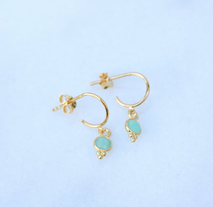 Amazonite Gold Vermeil Huggie Hoop Earrings: Dainty Gemstone Jewelry