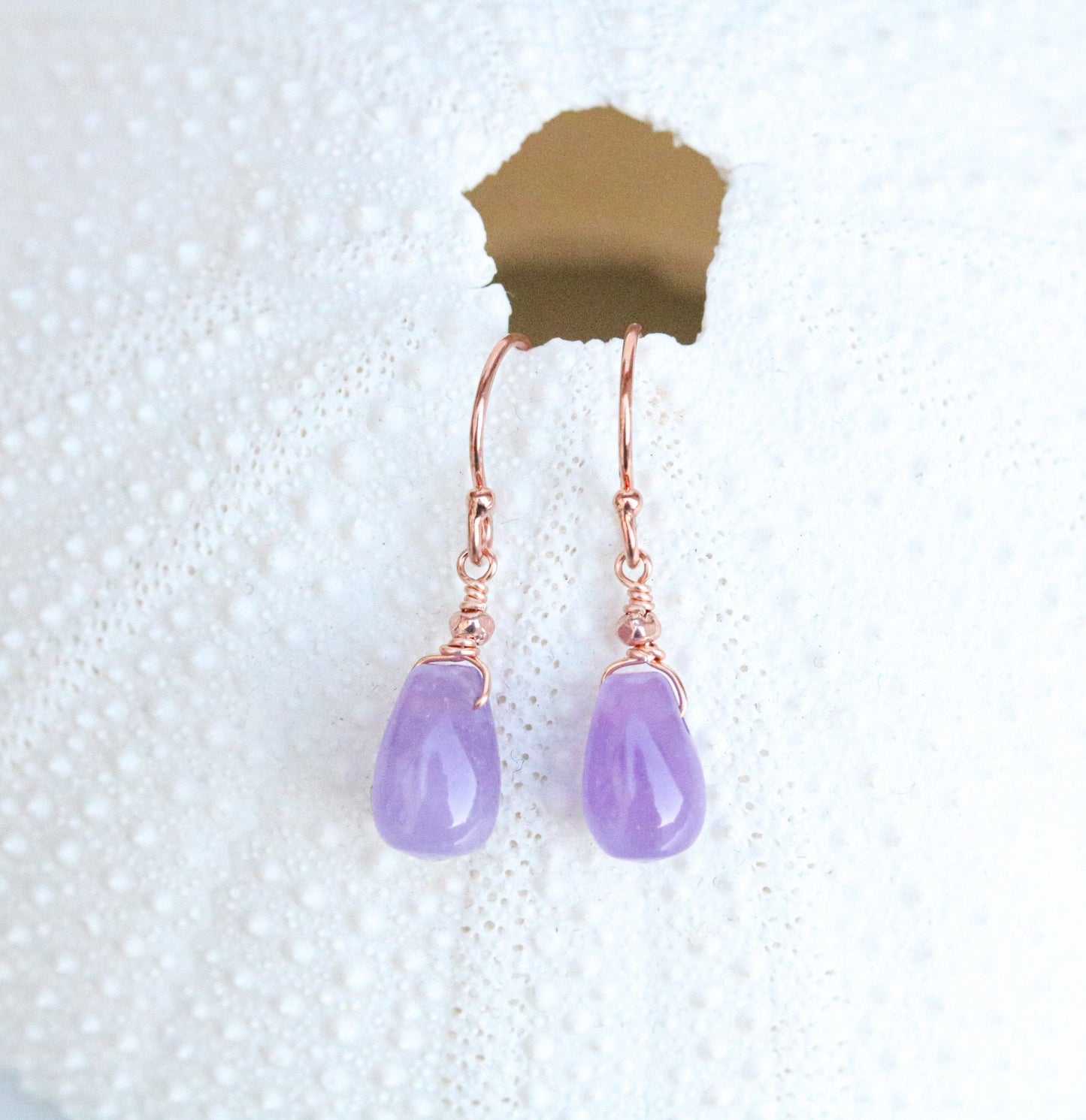 Amethyst Drop Earrings: Rose Gold Karen Hill Tribe Beads, Handmade in Paris