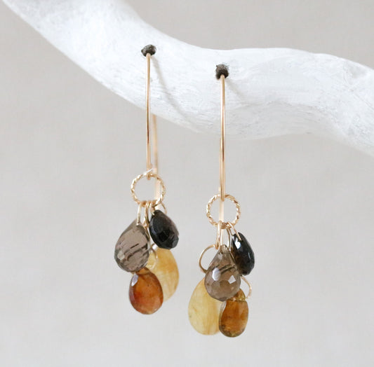 Handmade 14k Gold Filled Gemstone Earrings: Tourmaline & Quartz Cluster