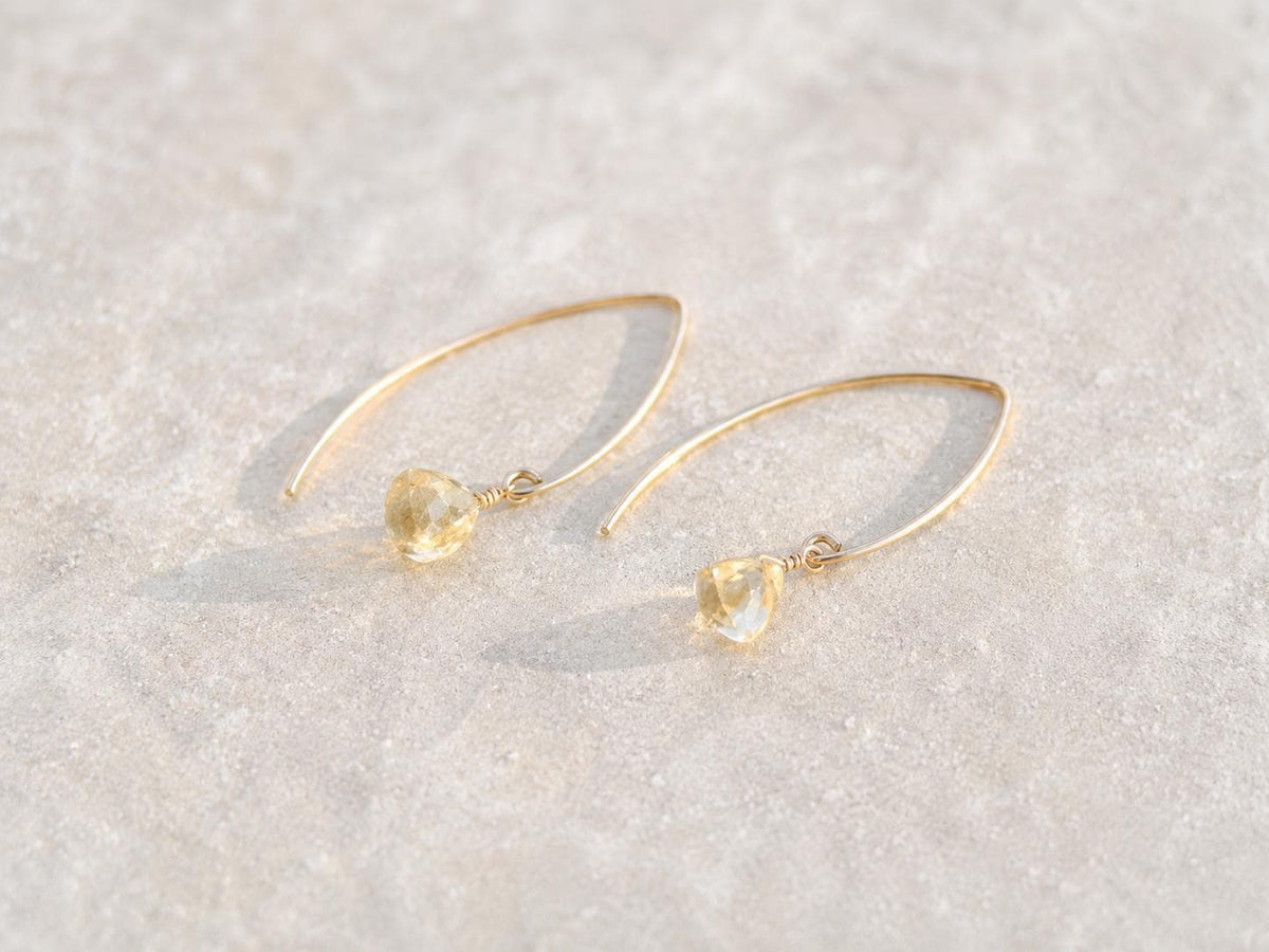 Handmade Faceted Citrine Drop Modern Earwire 14ct Gold Fill Earrings November Birthstone Gift Idea