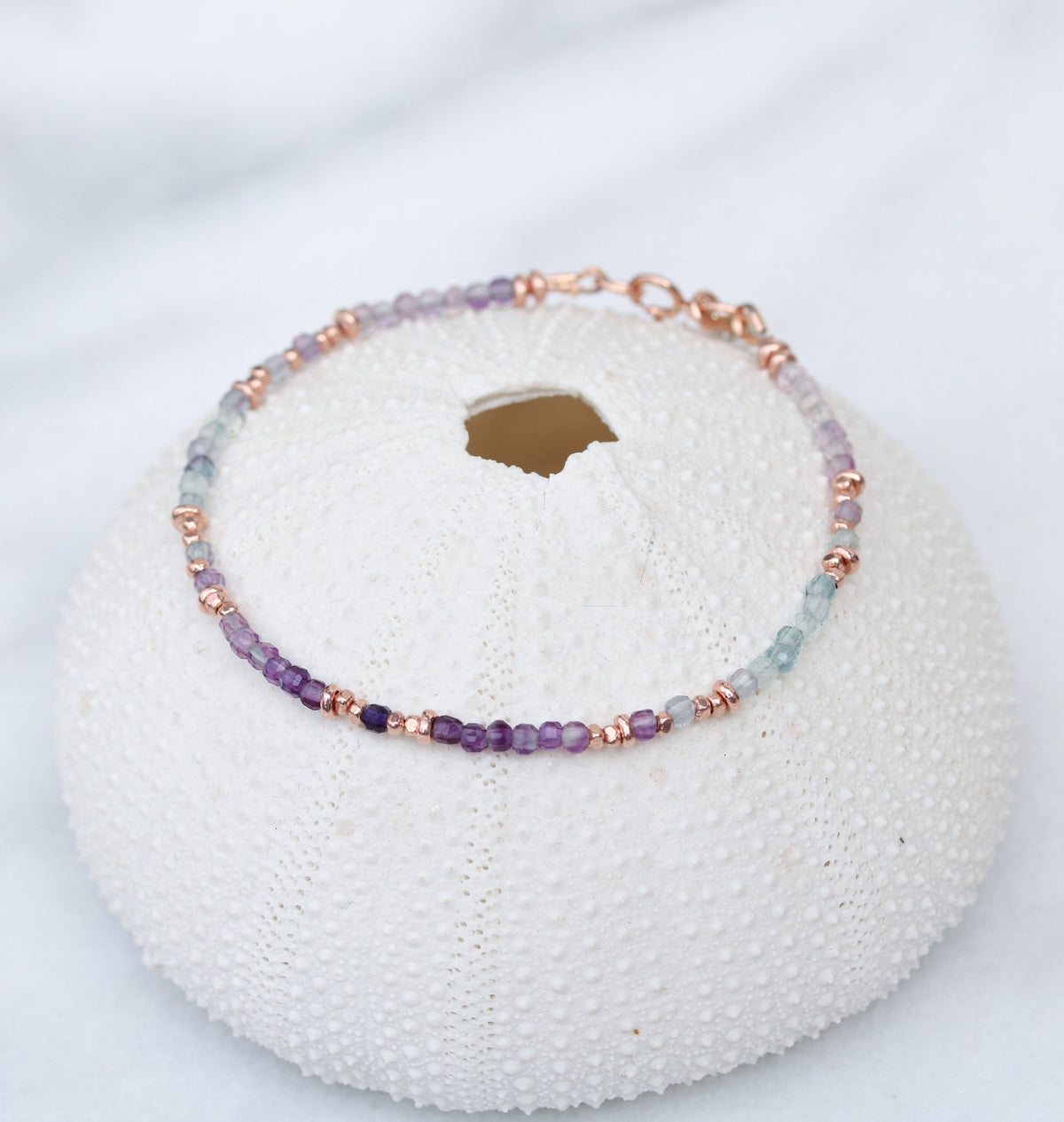 Faceted Fluorite Bracelet: Rose Gold Karen Hill Tribe Beads