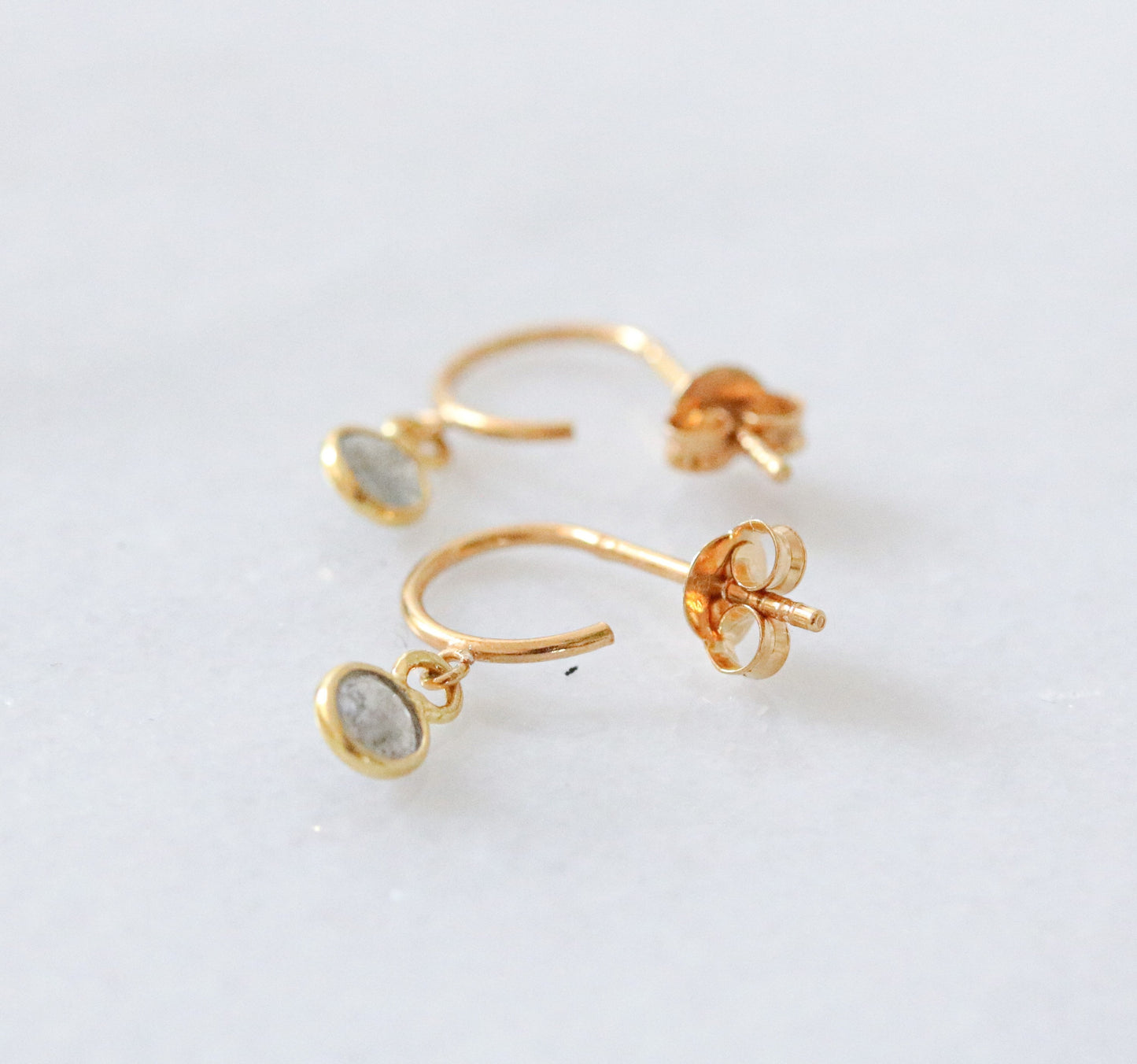Dainty Labradorite Gold Vermeil Huggie Hoop Earrings