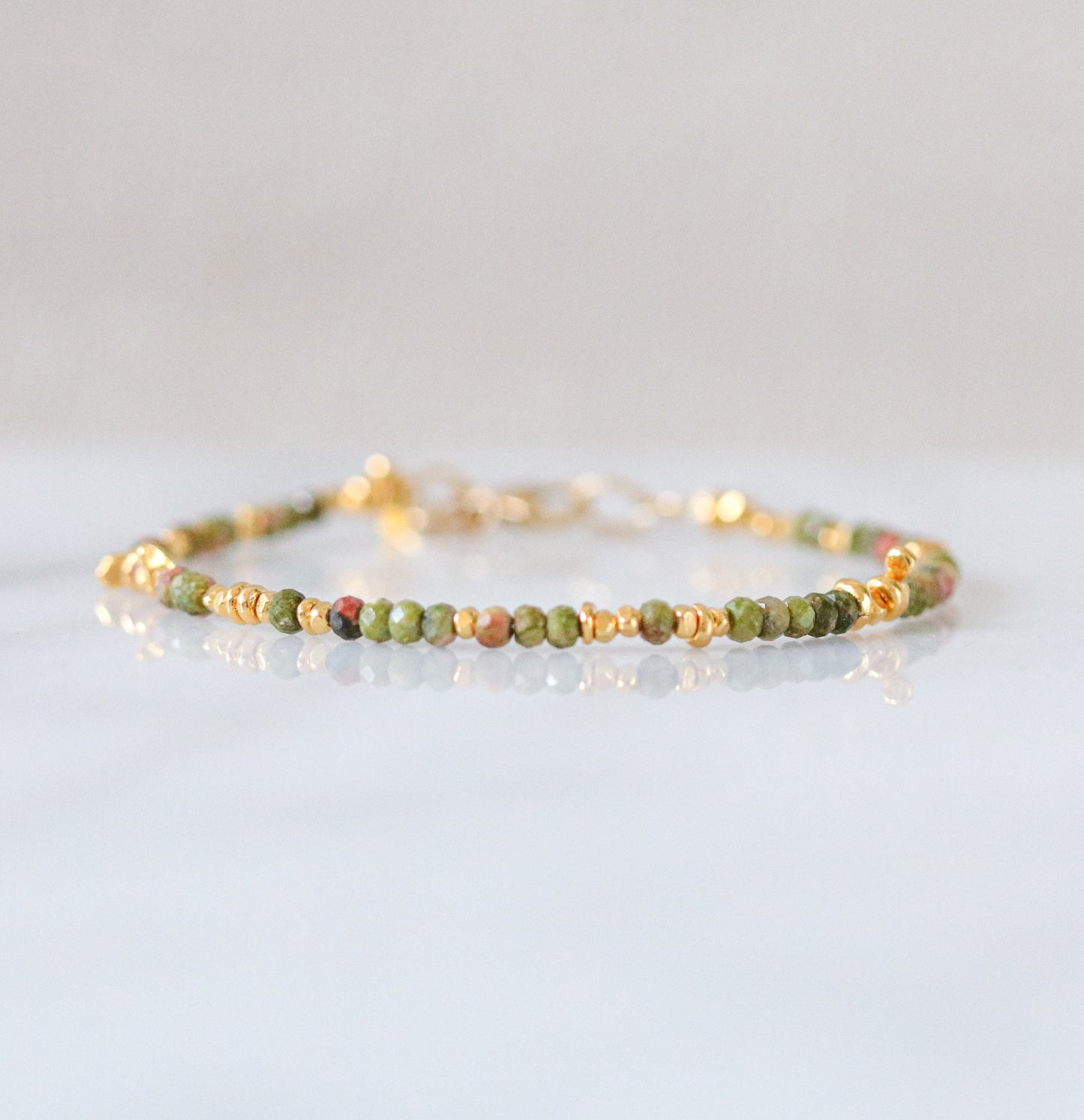 Handmade Gold Unakite Jasper Gemstone Stacking Bracelet